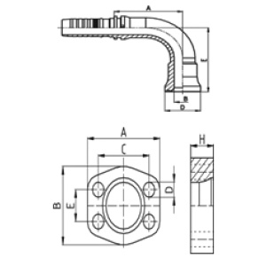 SFS 90°  Фланцови накрайник с цял фланец 8000psi SAE J516/518